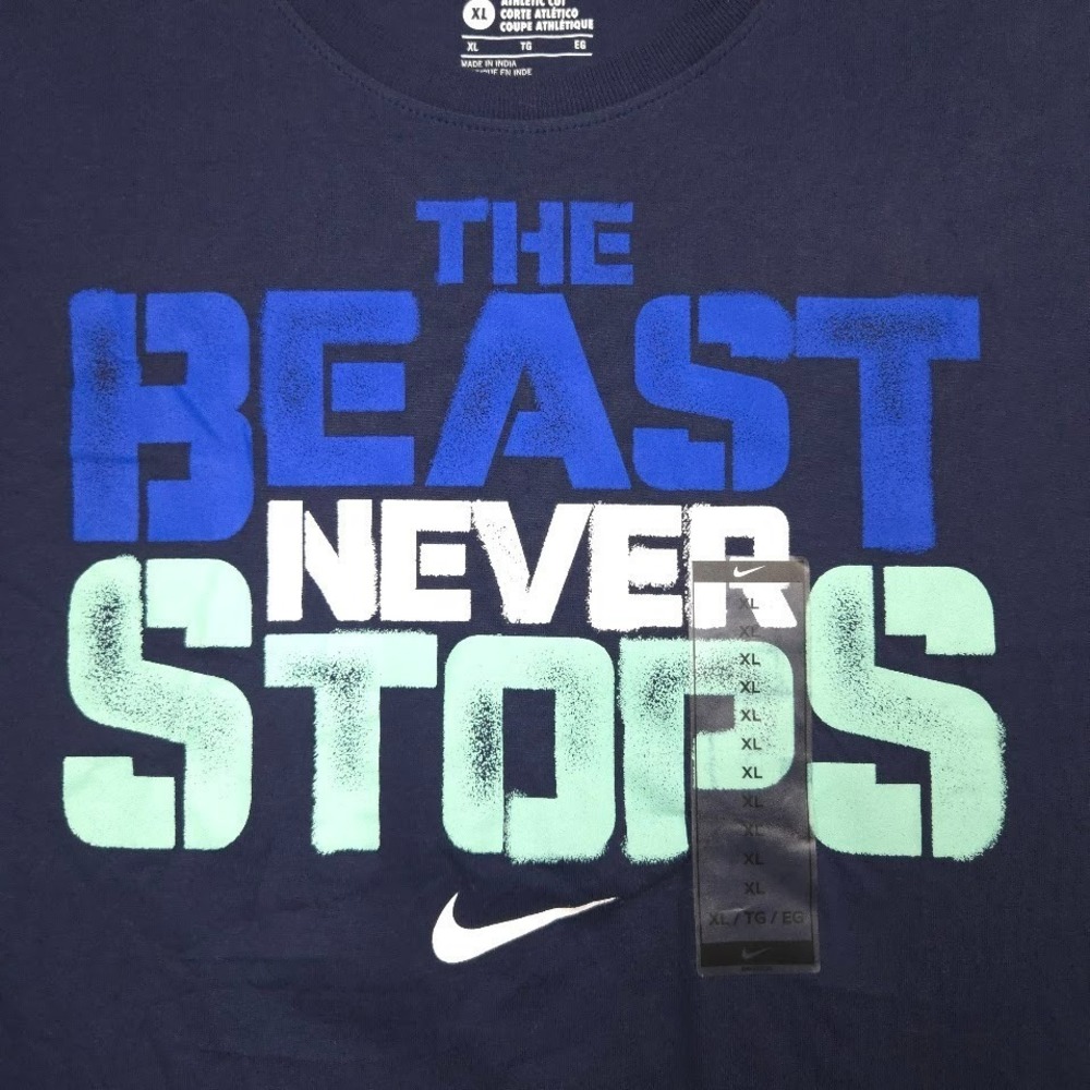 Nike "The Beast Never Stops" Graphic T-Shirt Navy Blue XL Athletic Cut - Picture 6 of 12